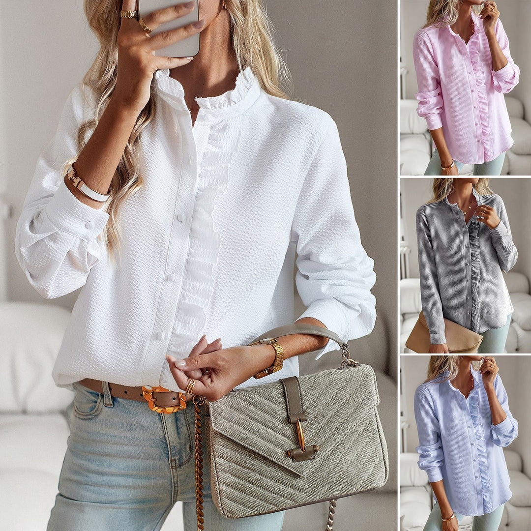 Women’s Blouse with Ruffle Details and Fine Structure Mune