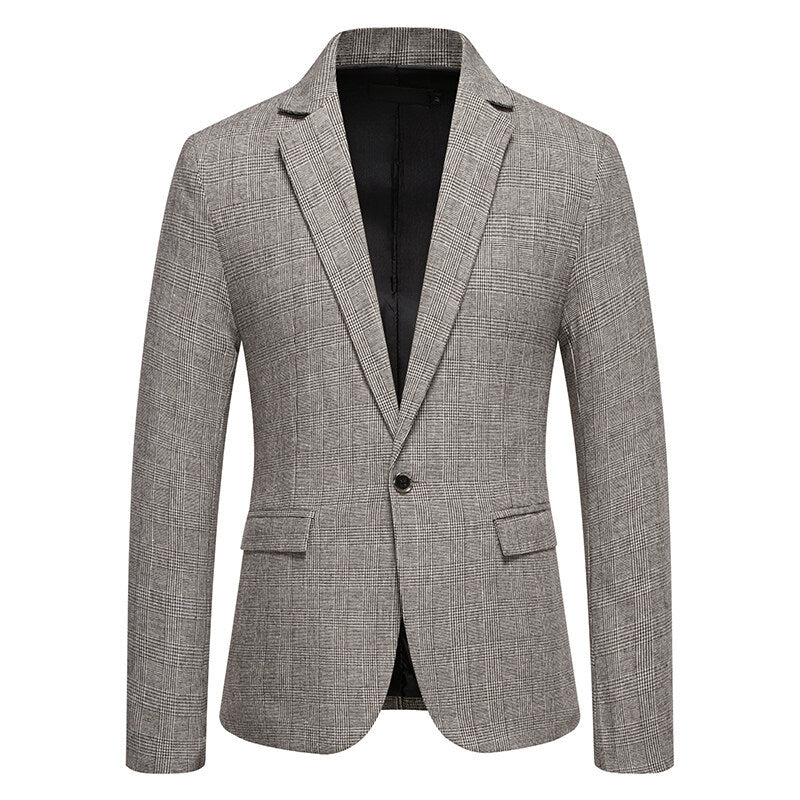 Men's Tailored Glencheck Blazer with One-Button Closure and Flap Pockets Mune Fashion