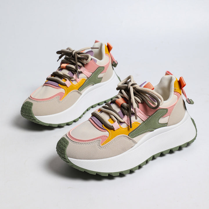 Women’s platform sneaker with layered upper material, padded heel and grippy tread sole Mune Fashion