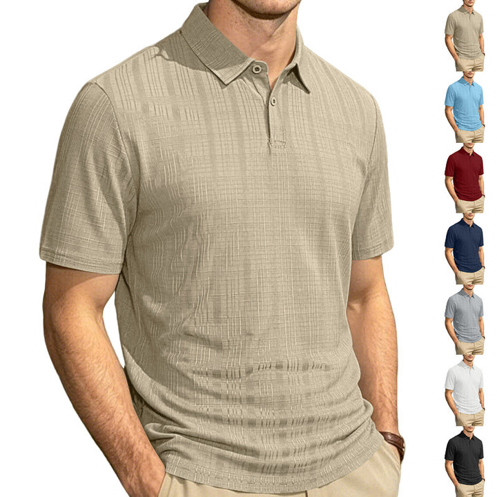 Men's light structured short sleeve polo with shirt collar and single button placket Mune Fashion