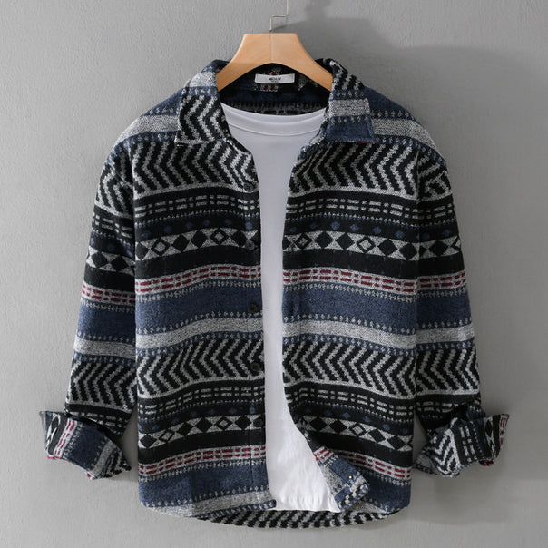 Men's Knitted Shirt Overshirt in Geometric Pattern Mune Fashion