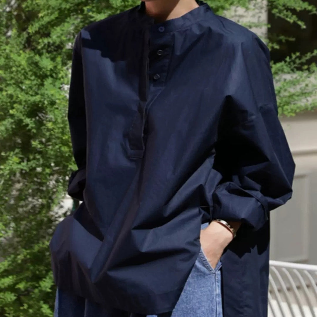 Women Boxy Cotton Blouse with Wide Kent Collar and Casual Fit Mune Fashion