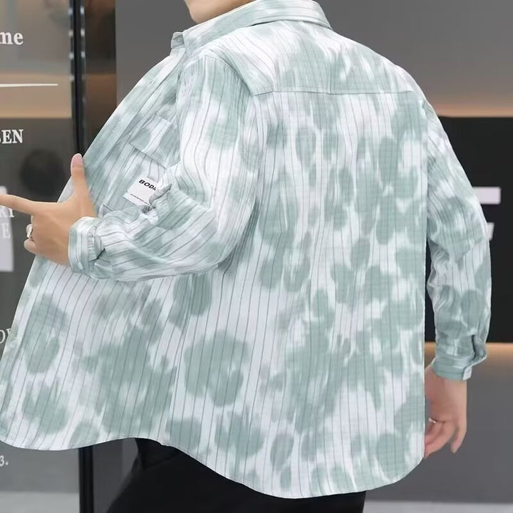 Men's Shirt Jacket with Vertical Pinstripes and Patch Chest Pockets Mune Fashion