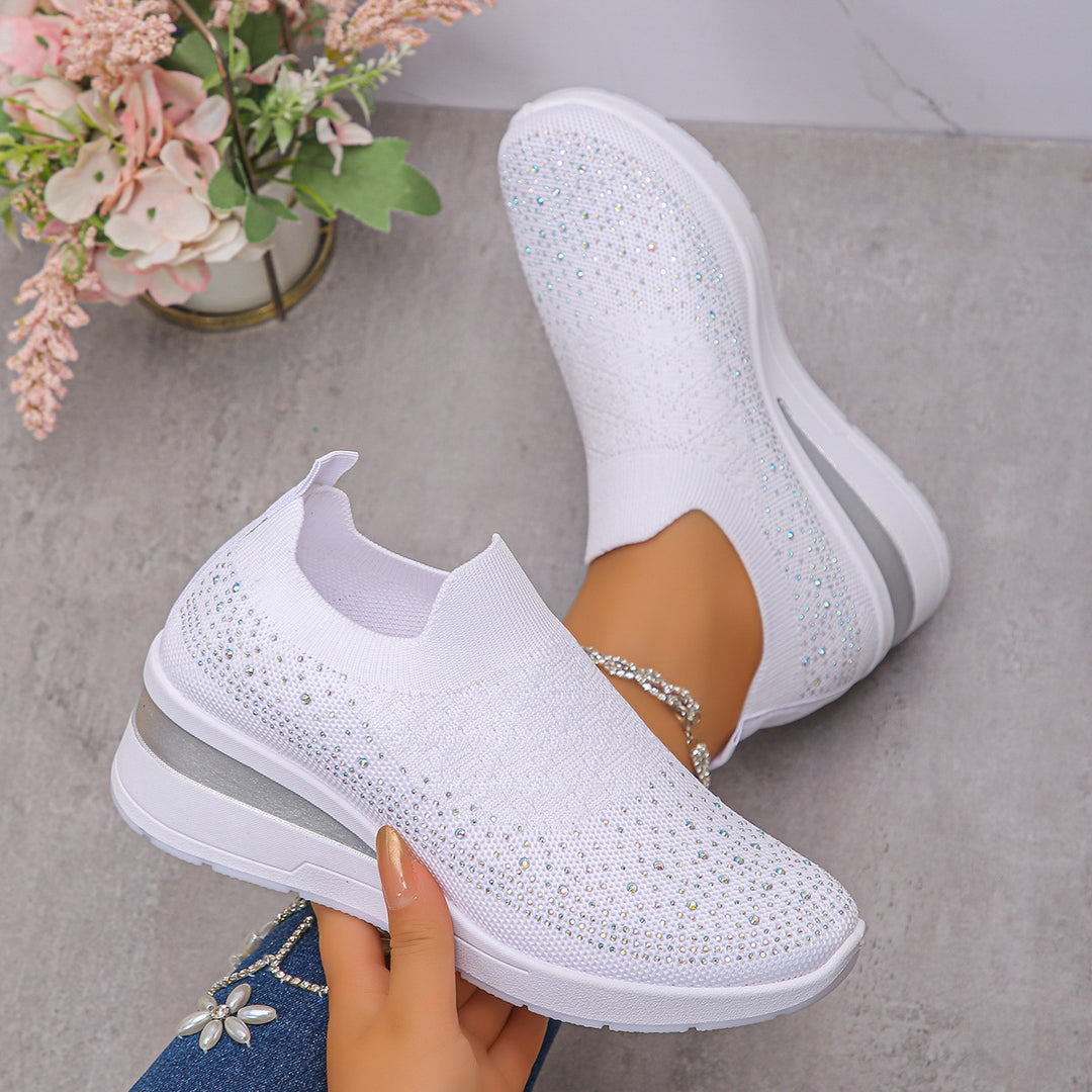 Women's Knit Slip-On Sneakers with Hidden Wedge and Glitter Application Mune Fashion