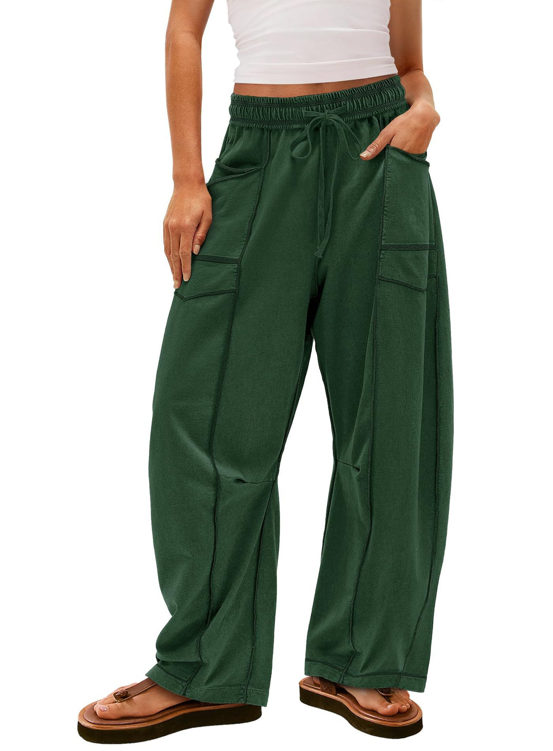 Women wide cargo lounge pants with elastic waistband and contrast seams Mune Fashion