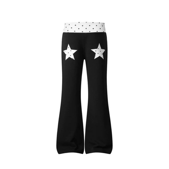 Women's Flared Lounge Pants with Cuff Waistband and Star Motif Mune Fashion