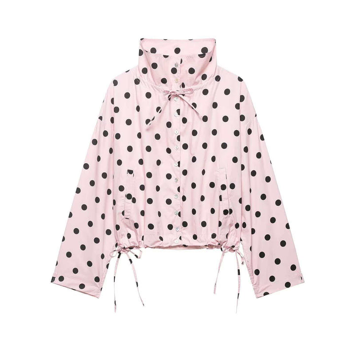 Women's dotted rain jacket with high stand-up collar, adjustable hem, and patch pockets Mune Fashion