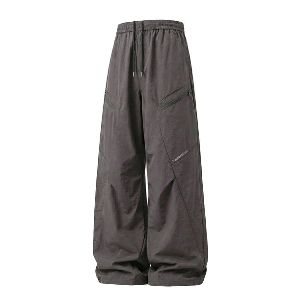 Unisex Wide Technical Cargo Pants with Drawstring Waistband and Zipper Pockets Mune Fashion