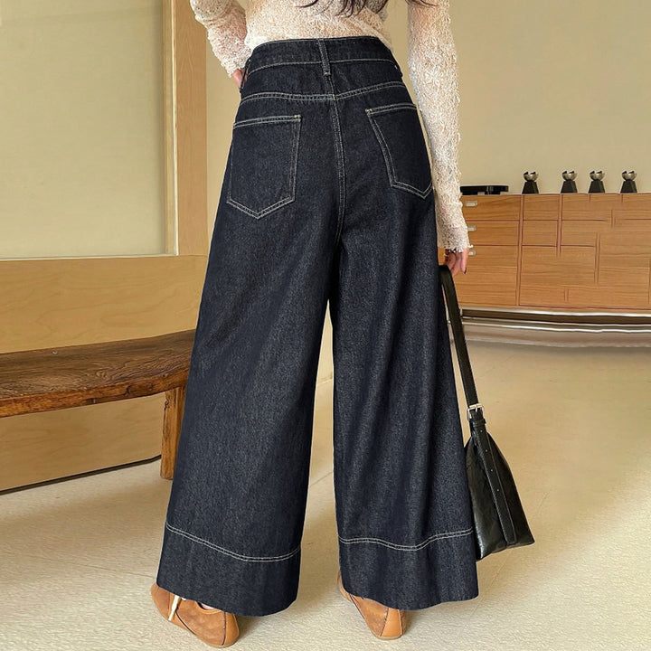 Women's High-Waist Culotte Jeans made of heavy Wide-Leg Denim with decorative front seam Mune Fashion