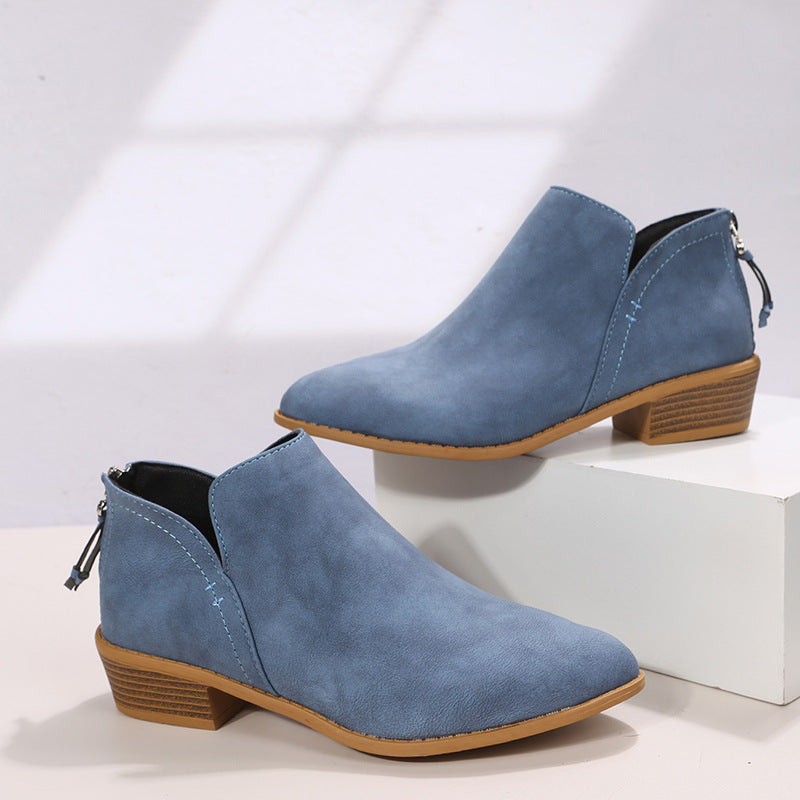 Women's pointed toe slip-on ankle boots with small block heel and ergonomic comfort footbed Mune Fashion