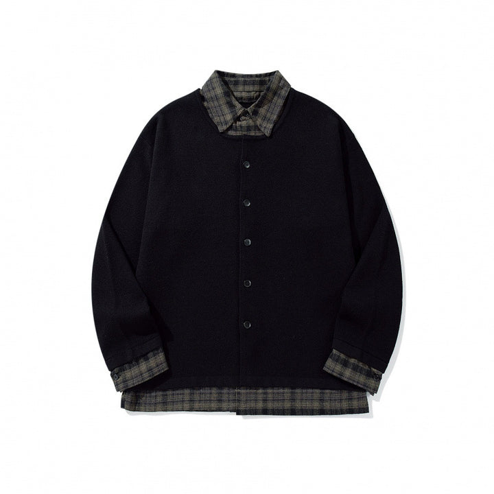 Unisex Layering Set made of checked blouse and open knit cardigan Mune Fashion