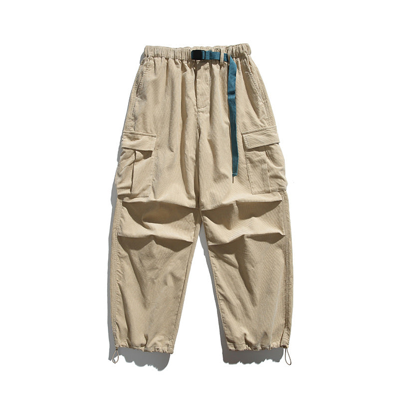 Men's Baggy Cargo Pants with Elastic Waistband, Utility Pockets and Drawstring Closure Mune Fashion