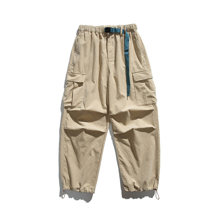 Men's Baggy Cargo Pants with Elastic Waistband, Utility Pockets and Drawstring Closure Mune Fashion