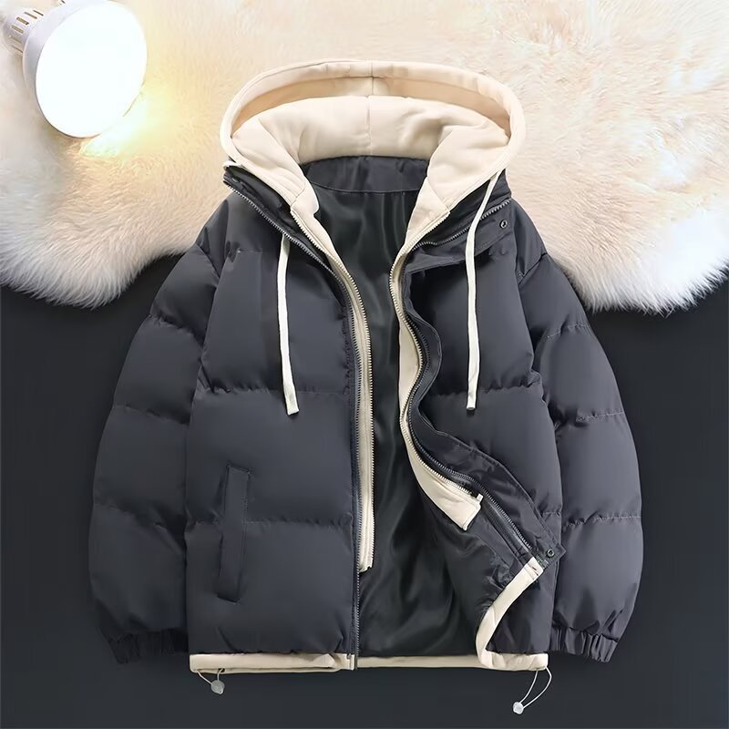 Unisex Padded Hooded Winter Jacket with Contrasting Lining and Drawstring Mune Fashion