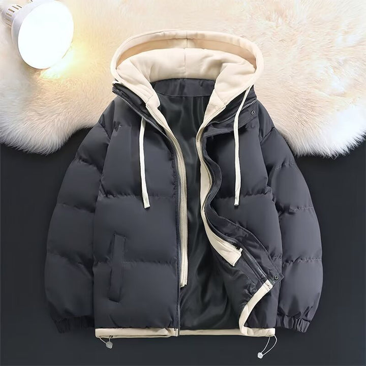 Unisex Padded Hooded Winter Jacket with Contrasting Lining and Drawstring Mune Fashion