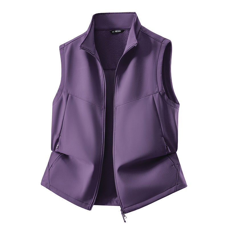 Women's Sleeveless Softshell Vest with Stand-Up Collar, Stretch Lining and Two-Way Zipper Mune Fashion