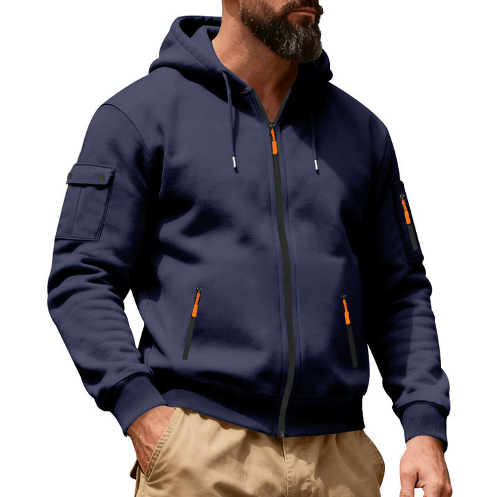 Men's hooded jacket with full zip, utility pockets, and ribbed cuffs Mune Fashion