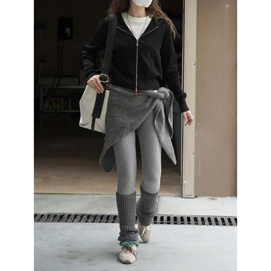 Women's Ribbed Thermal Leggings with High Waist and Knitted Cuffs Mune Fashion