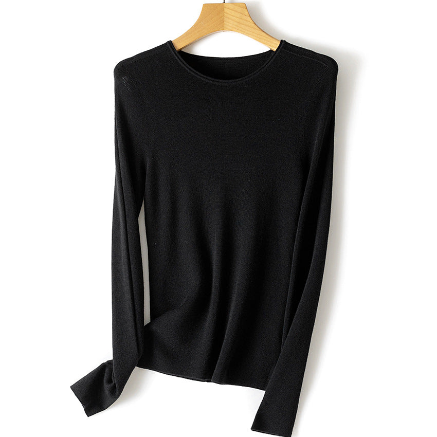 Women Fine Long Sleeve Fine Knit Sweater with Round Neck and Slim Fit Mune Fashion