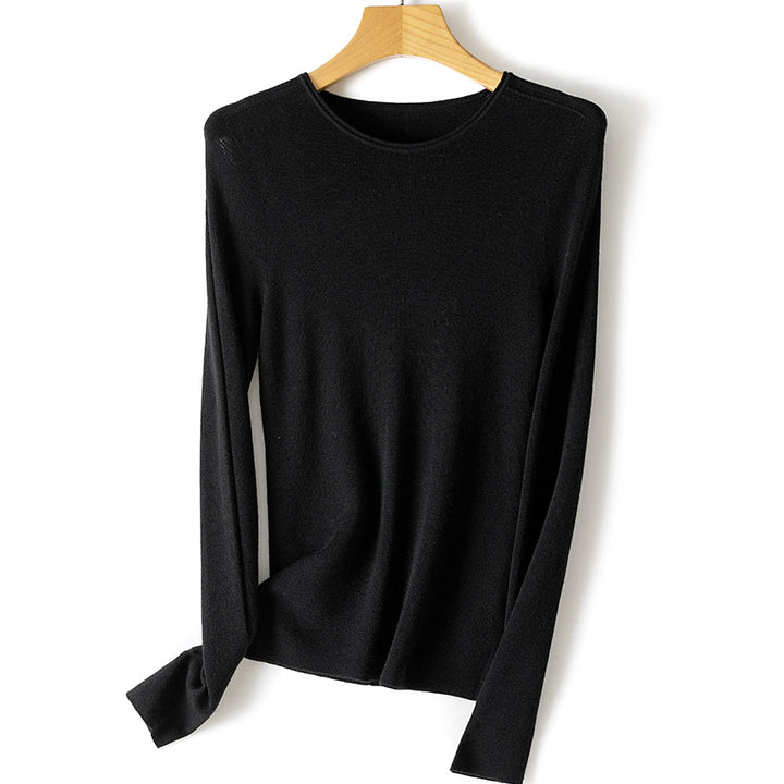 Women Fine Long Sleeve Fine Knit Sweater with Round Neck and Slim Fit Mune Fashion