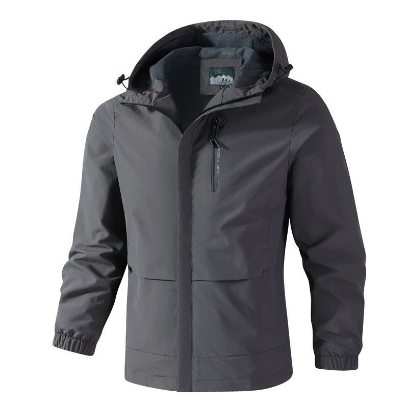 Men's Waterproof Softshell Rain Jacket with Hood, Chest Zip and Fleece Inner Collar Mune Fashion