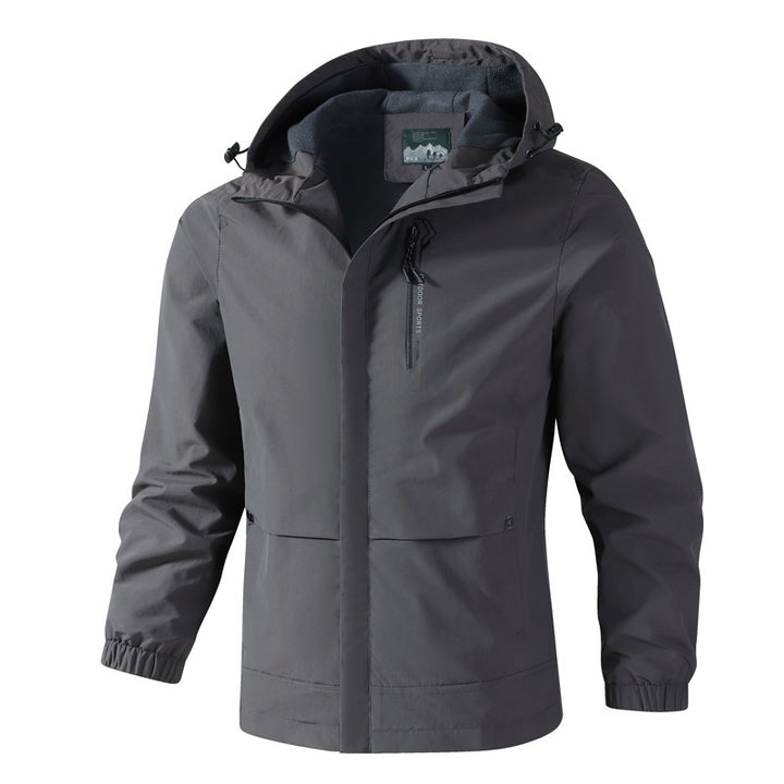 Men's Waterproof Softshell Rain Jacket with Hood, Chest Zip and Fleece Inner Collar Mune Fashion