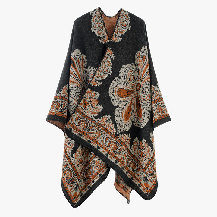Women Oversize-Oriental Jacquard Cover-Up with Paisley Medallion and Decorative Stitch Mune Fashion