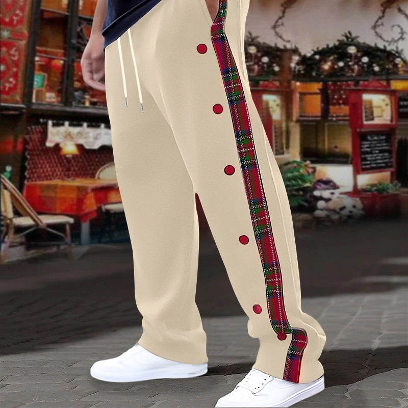 Men's jog pants with removable side panels, check ribbon insert, and hem slit Mune Fashion