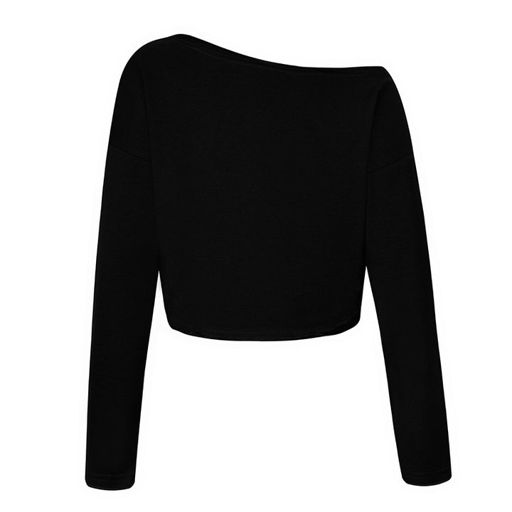 Women's cropped long sleeve shirt with wide boat neckline and dropped shoulders Mune Fashion