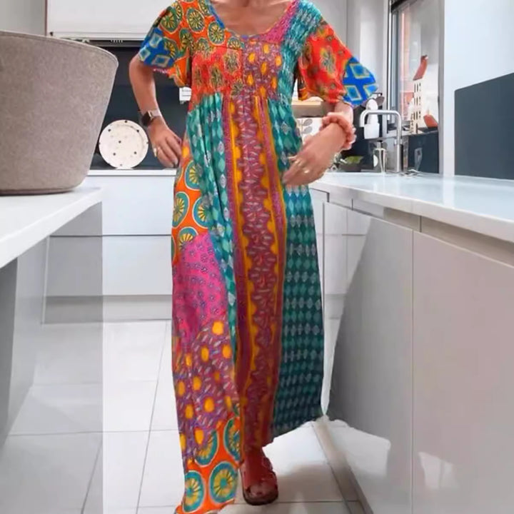 Women's Boho Max Dress with Smocked Top and Flowing Wide Skirt Mune Fashion