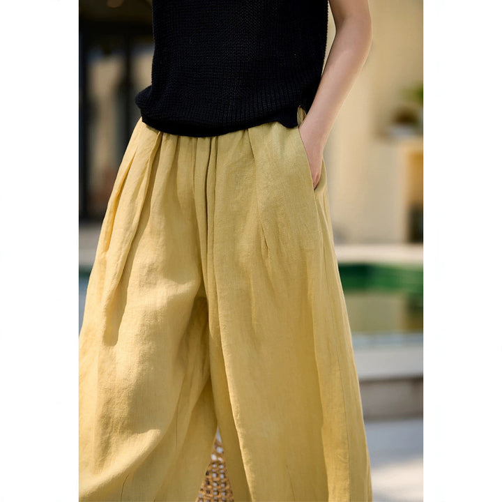 Women's Casual, Wide-Cut Linen Pants Mune Fashion