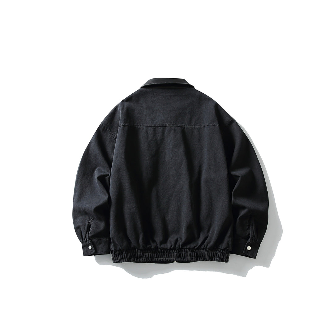 Men's short-cut boxy blouson with contrasting leather collar Mune Fashion