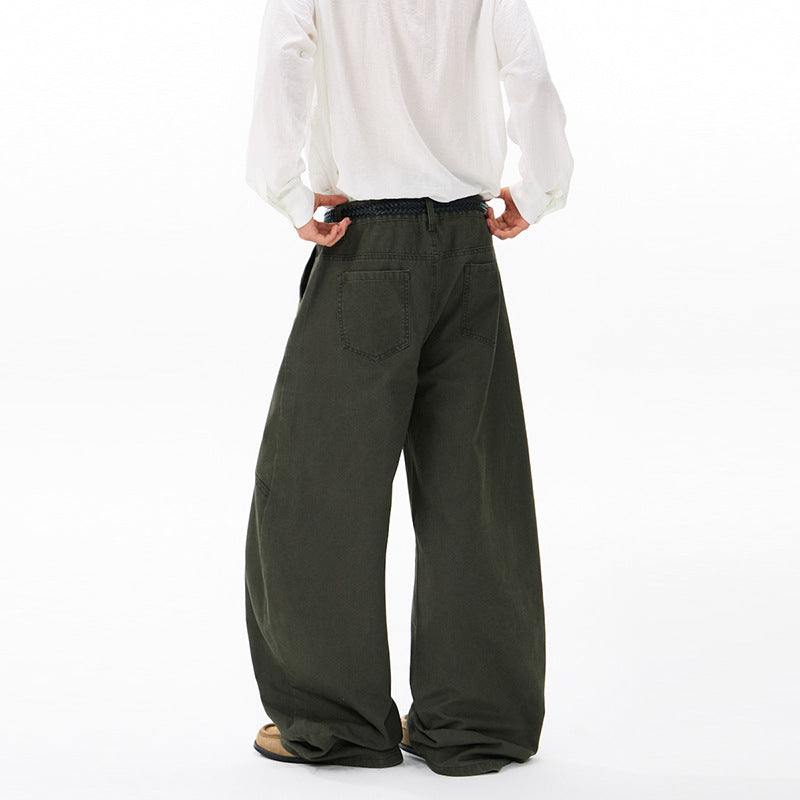 Men's Wide Twill Palazzo Pants with Drop Crotch and Reinforced Seams Mune Fashion