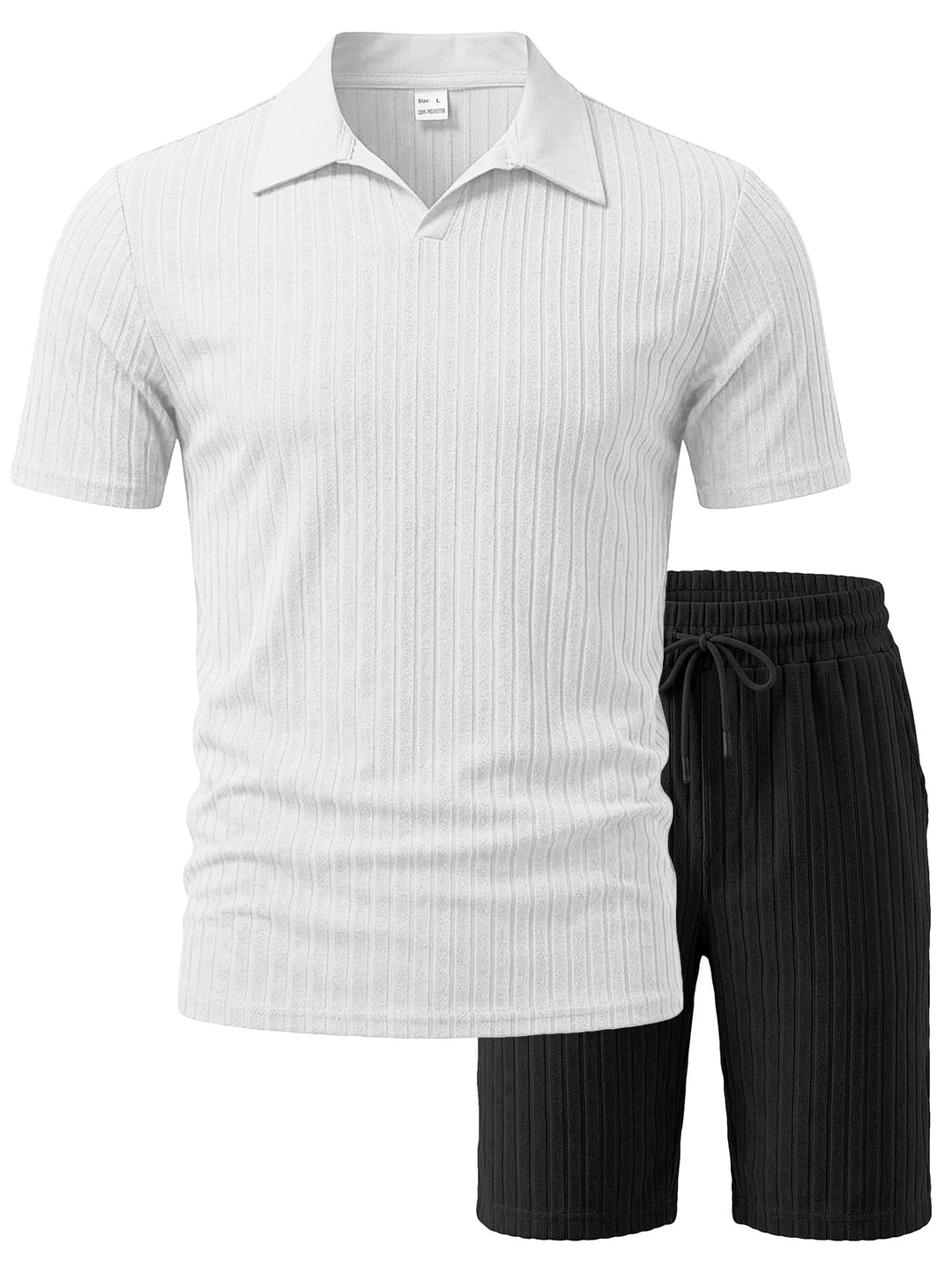 Men's knit lounge ensemble with polo collar V-insert and drawstring bermudas Mune Fashion
