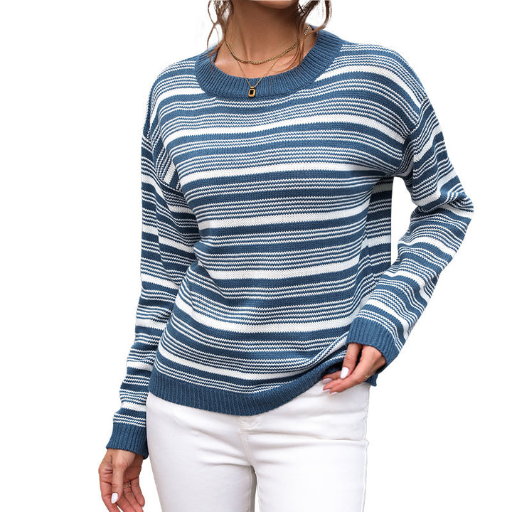 Ladies Casual Knit Sweater with Modern Stripes Mune Fashion