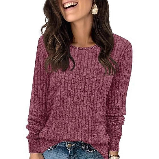 Women's Structured Ribbed Knit Sweater with Round Neck, Casual Silhouette and Soft Cuffs Mune Fashion