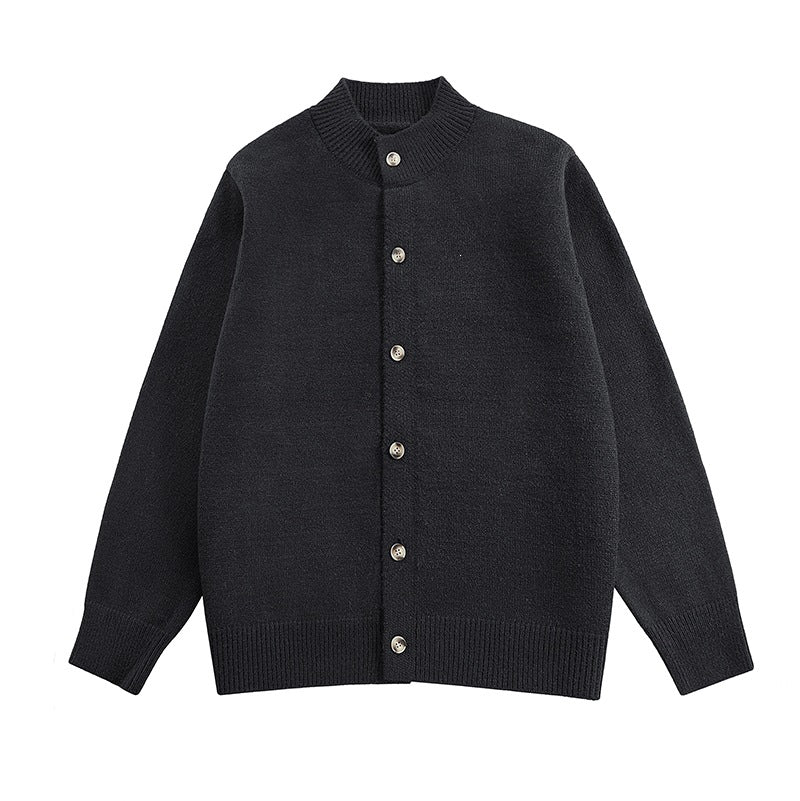 Men's chunky knit cardigan with stand-up collar, full button placket & ribbed hem Mune Fashion
