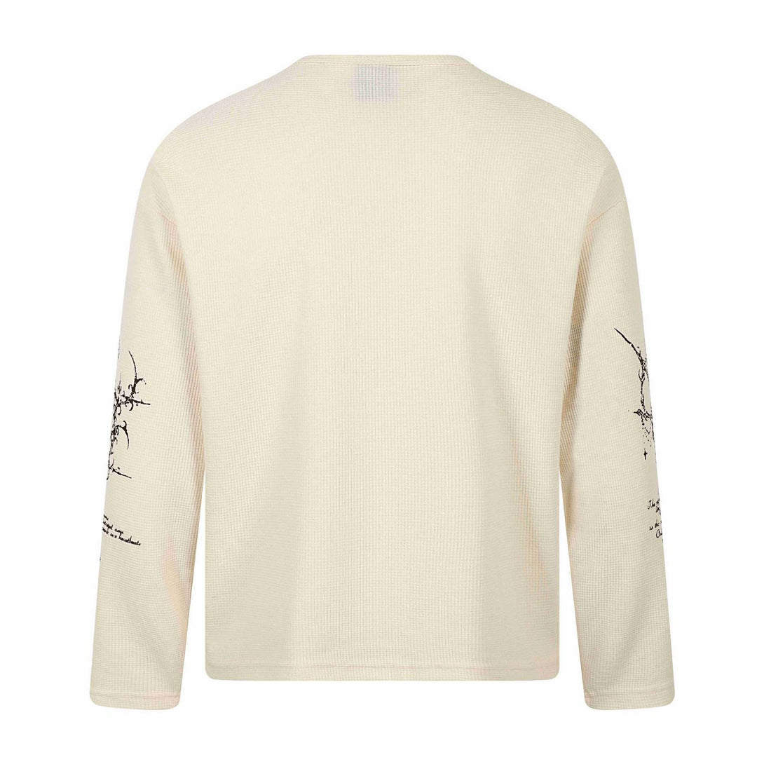 Unisex waffle knit Henley long sleeve shirt with 3-button placket and allover print Mune Fashion