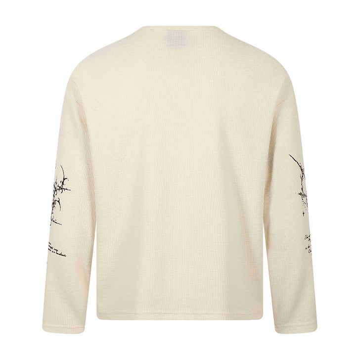 Unisex waffle knit Henley long sleeve shirt with 3-button placket and allover print Mune Fashion