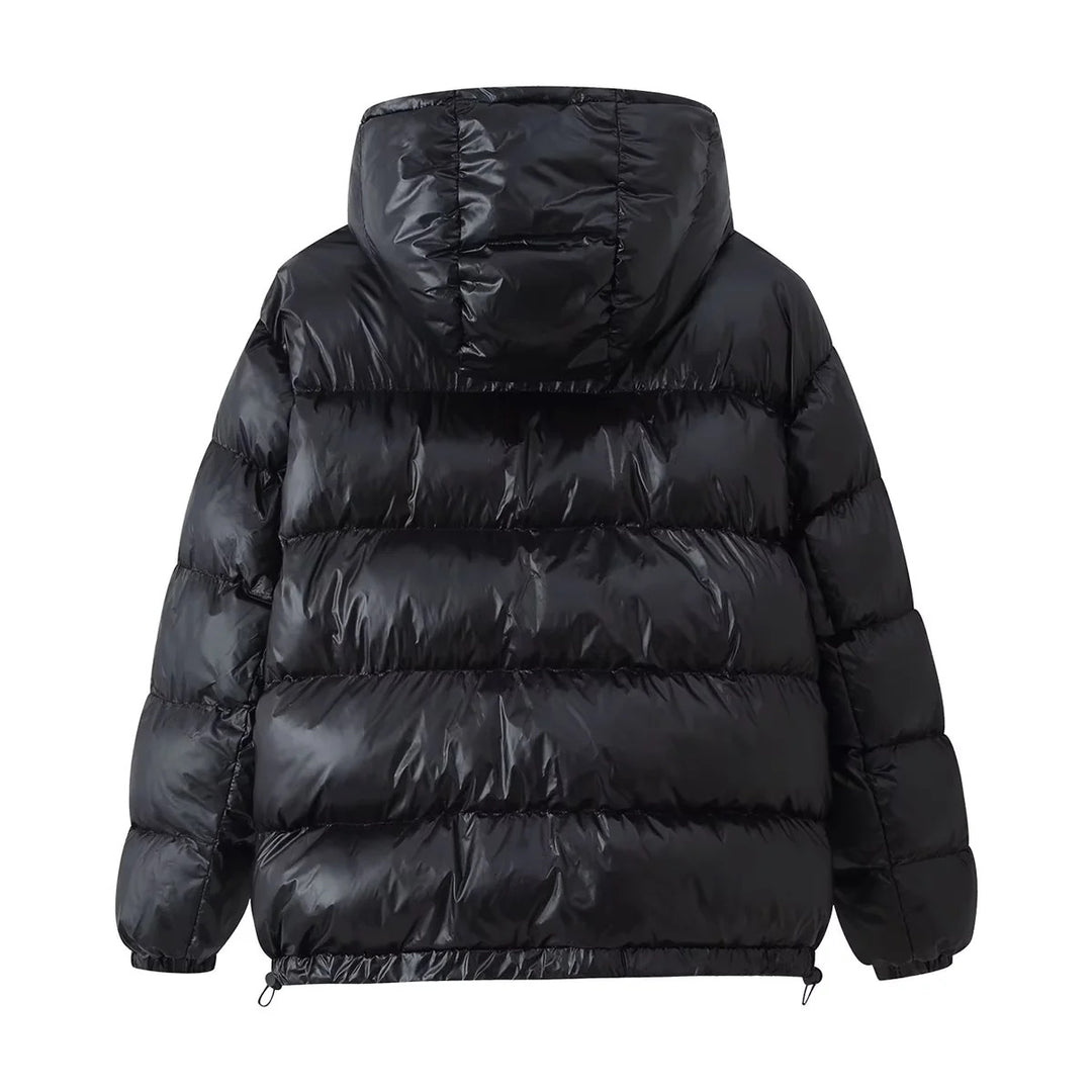 Women's padded hooded jacket in down look with drawstring hem and zip pockets Mune Fashion