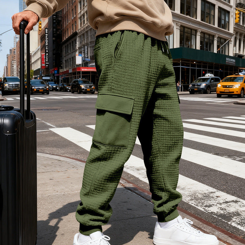 Men's Textured Cargo Jogging Pants with Drawstring, Snap Flap Pockets and Ribbed Cuffs Mune Fashion