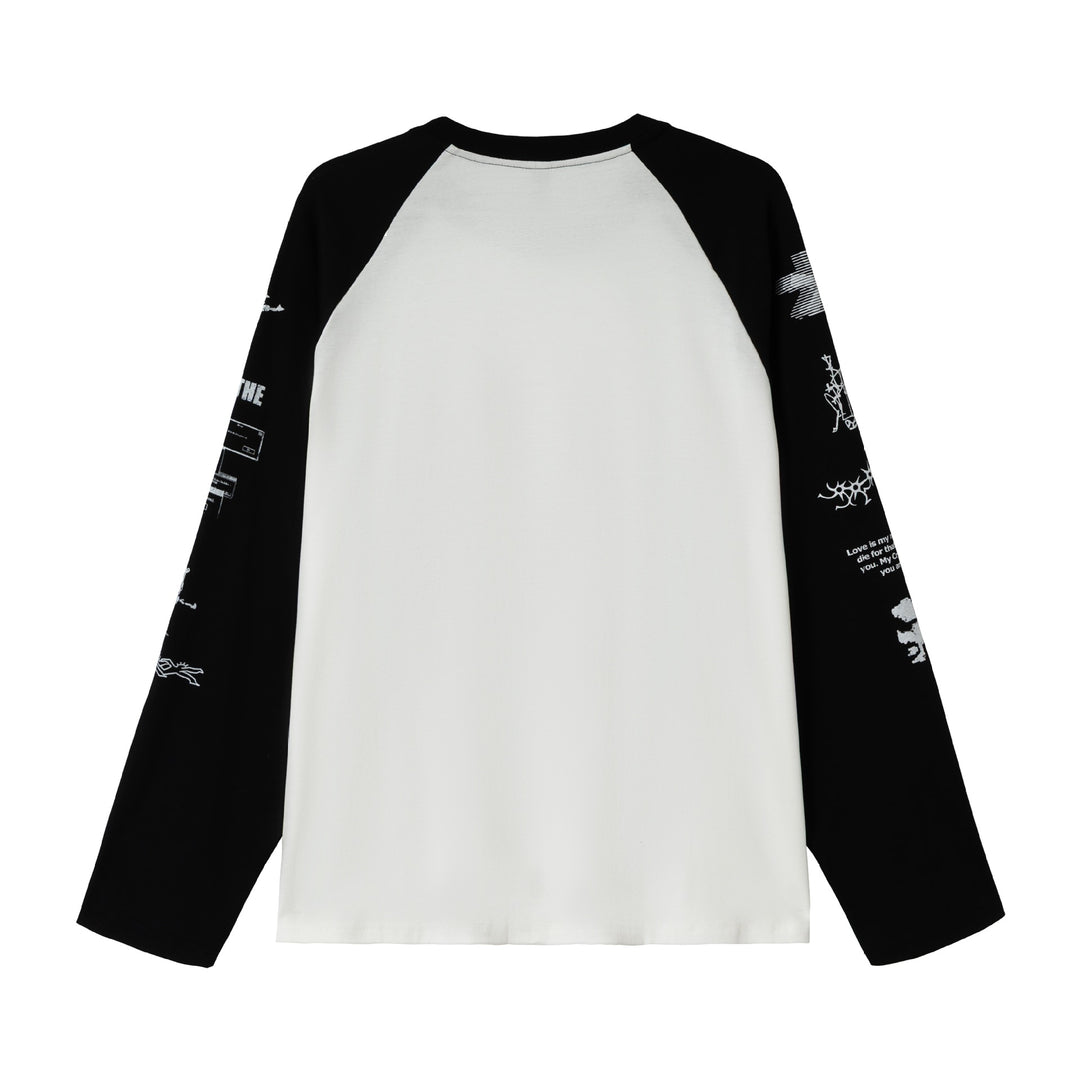 Unisex Long Sleeve Raglan Shirt with Graphic Print and Contrasting Crew Neck Mune Fashion