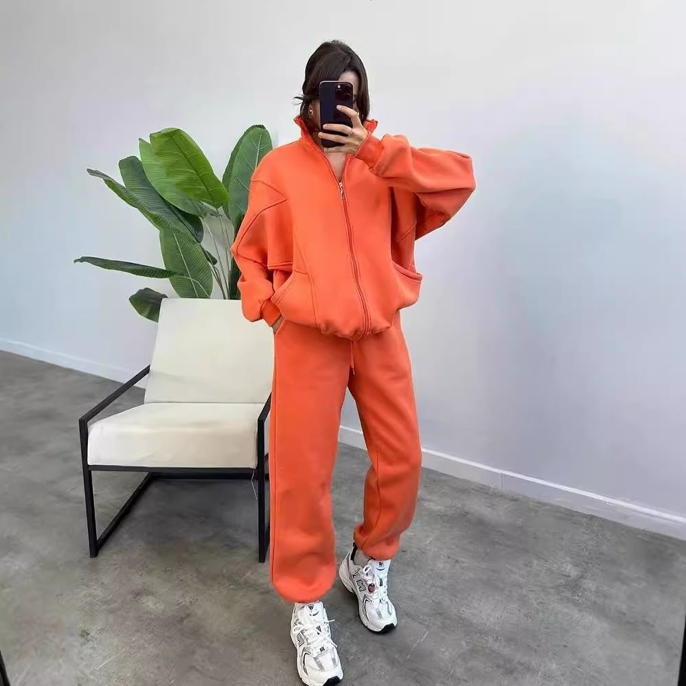 Women Oversized Fleece Set with Zipper Jacket and Loose Jogging Pants Mune Fashion