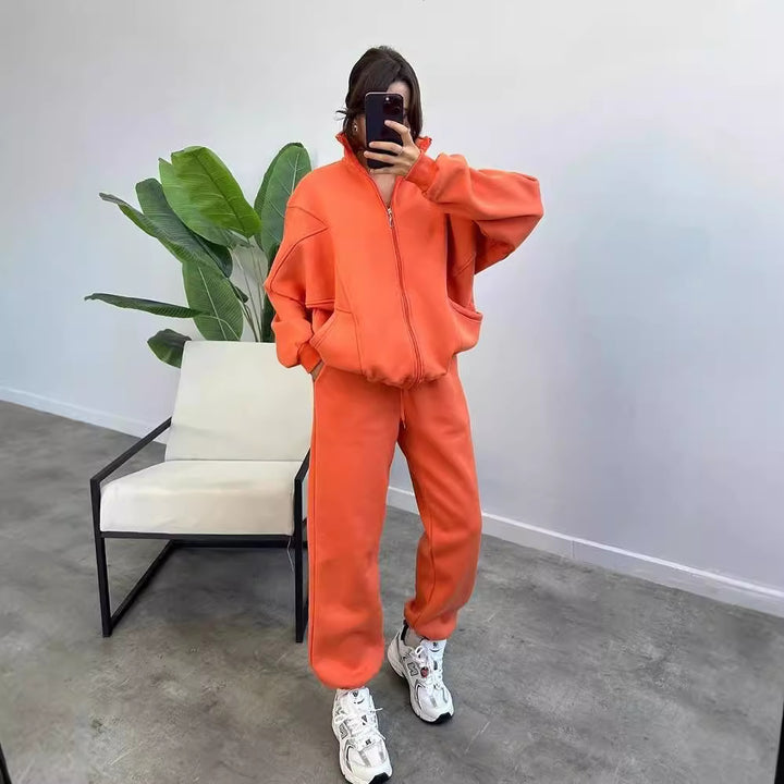 Women Oversized Fleece Set with Zipper Jacket and Loose Jogging Pants Mune Fashion