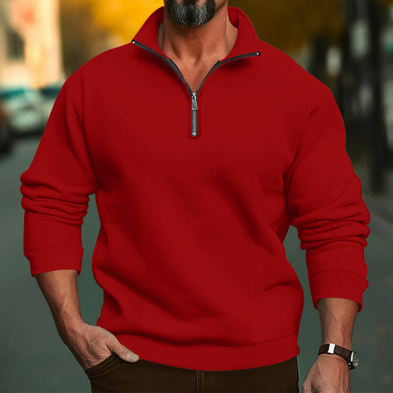 Men's Comfort Half-Zip Sweatshirt made of French Terry with Stand-Up Collar Mune Fashion