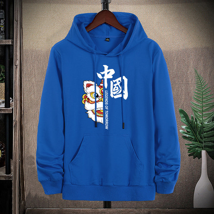 Unisex hoodie with Asian lion motif and kangaroo pocket Mune Fashion
