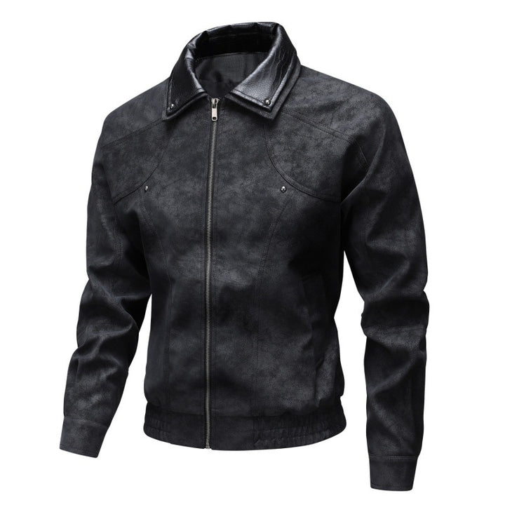 Men's Vintage-inspired Faux Leather Blouson Jacket with Contrast Collar Mune Fashion