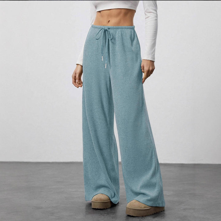 Women's Soft Ribbed Lounge Pants with Wide Leg and Drawstring Mune Fashion