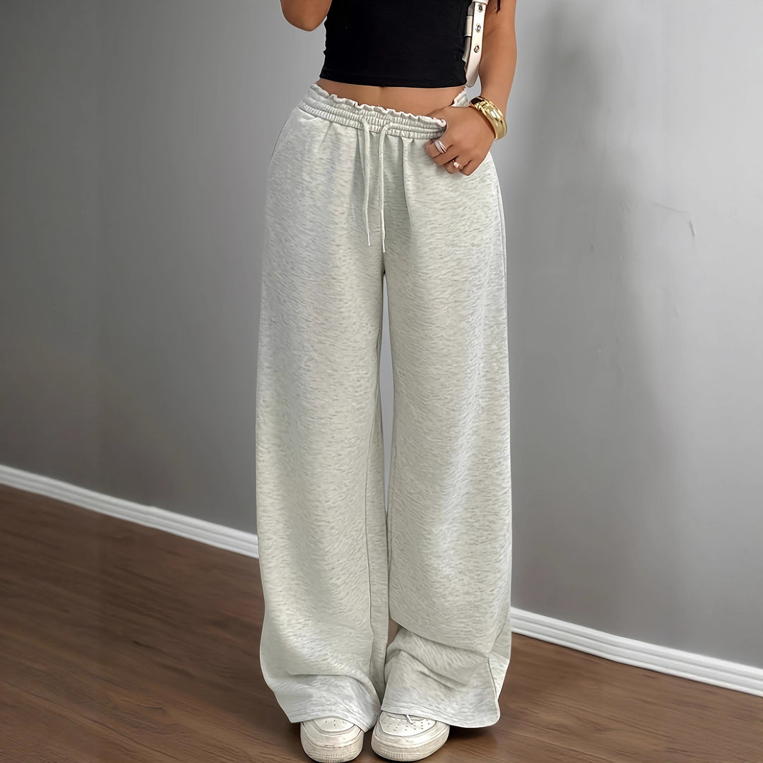 Women Soft Lounge Palazzo Pants with Gathered Smock Waistband and Drawstring Mune Fashion