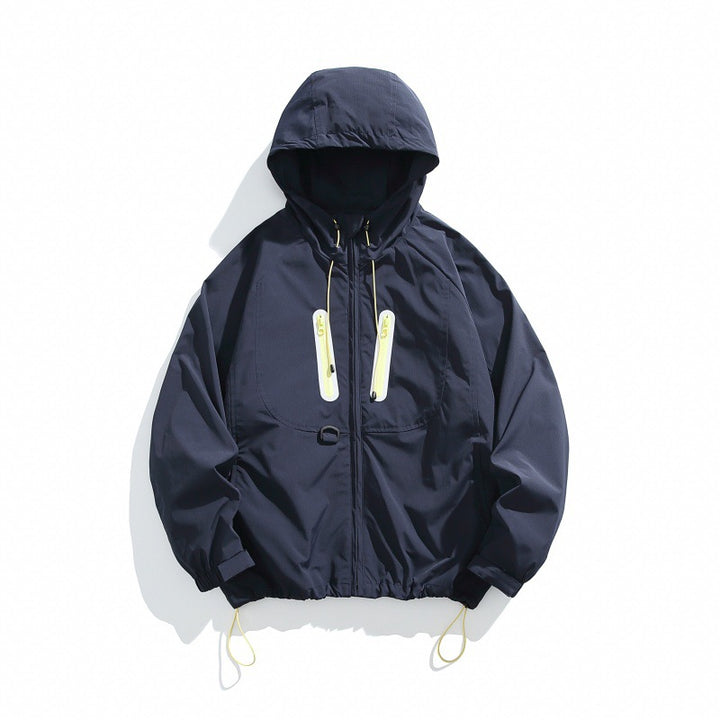 Unisex Technical Hooded Windbreaker in Boxy Cut with Vertical Chest Zippers and Drawstring Hem Mune Fashion